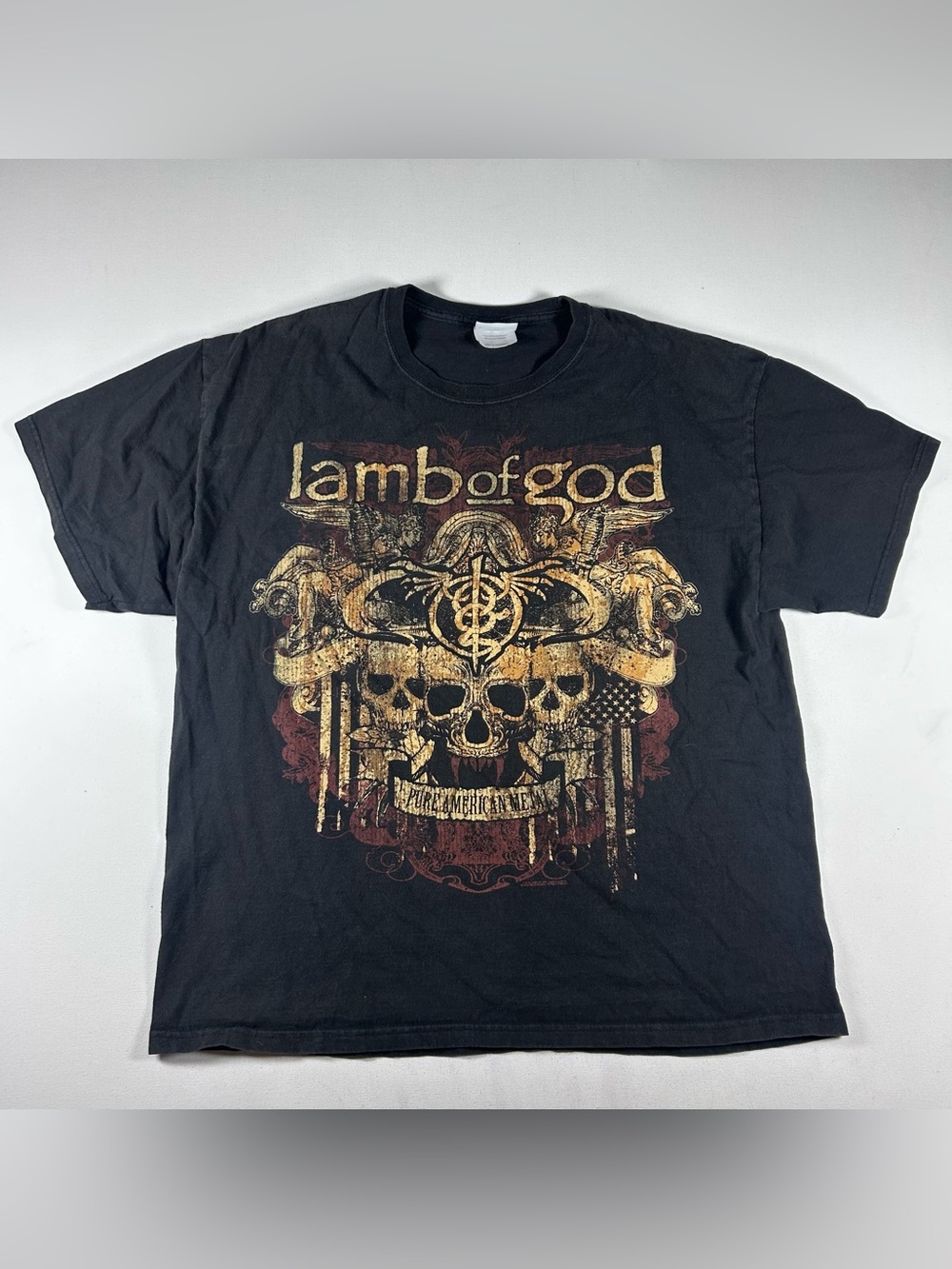 Vintage Y2K Lamb of God Band Shirt Sz XL Faded Black Metal Tee Hanes Heavyweight